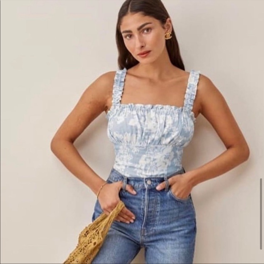 Reformation Candella Linen Top in Teacup
